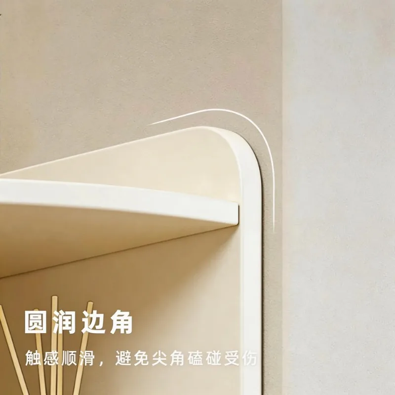 Cream wind corner cabinet, corner triangle shelf, living room against the wall