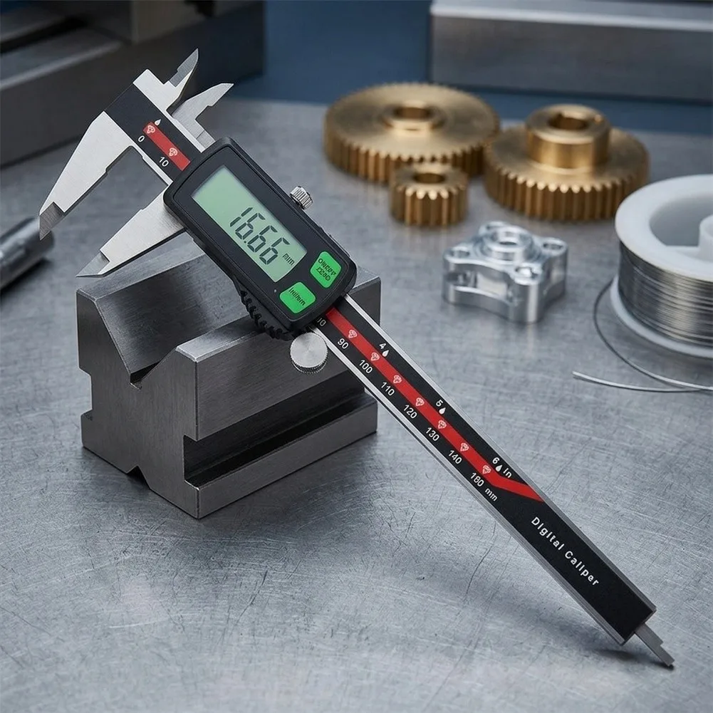 Rechargeable Digital Caliper With Large Green Backlit Screen For Accurate Metal And Wood Measurement Tasks