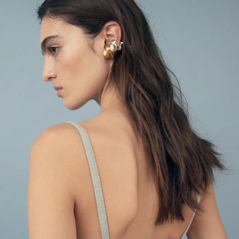 New Fashion Irregular Gold Silver Ear Cuffs Single Earring Woman Designer Jewelry Trend