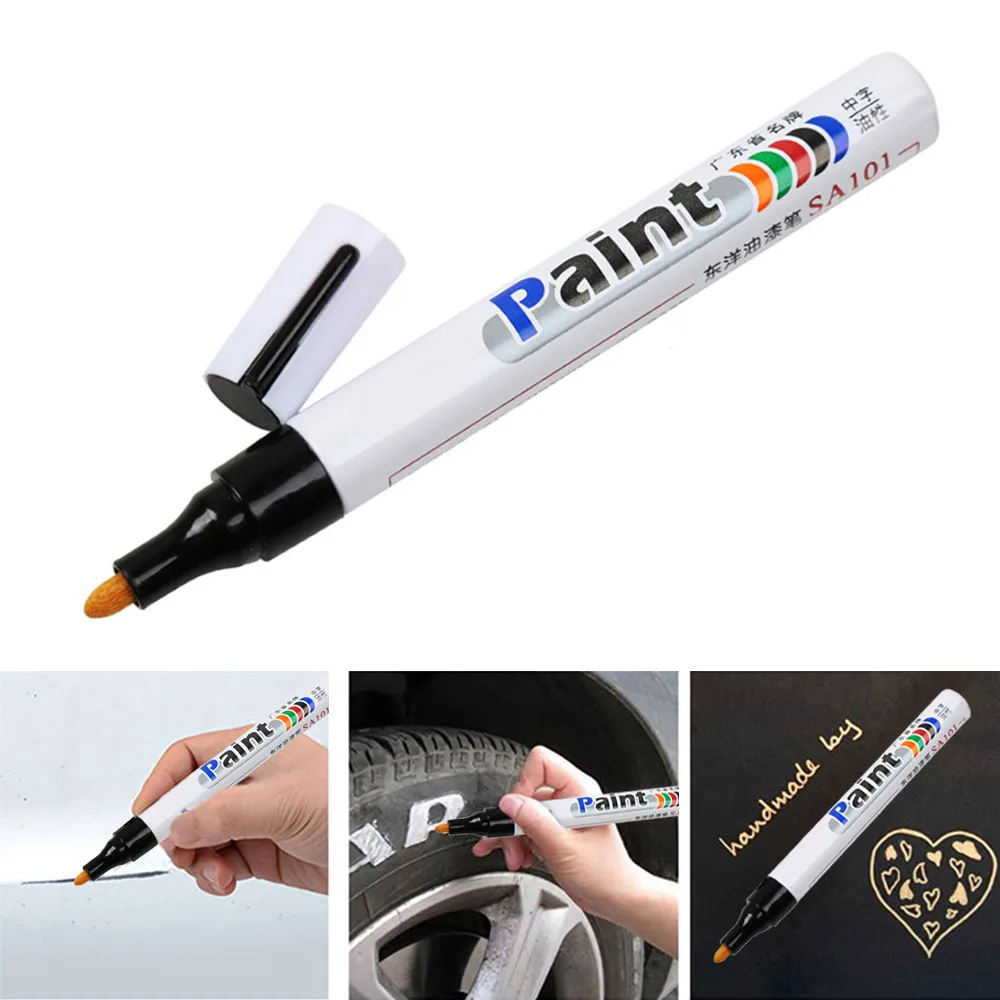 1pcs White Waterproof Cars Wheel Tire Oily Mark Pen Auto Rubber Tyre Paint Pen Cd Metal Permanent Paint Marker Graffiti Touch Up view 2
