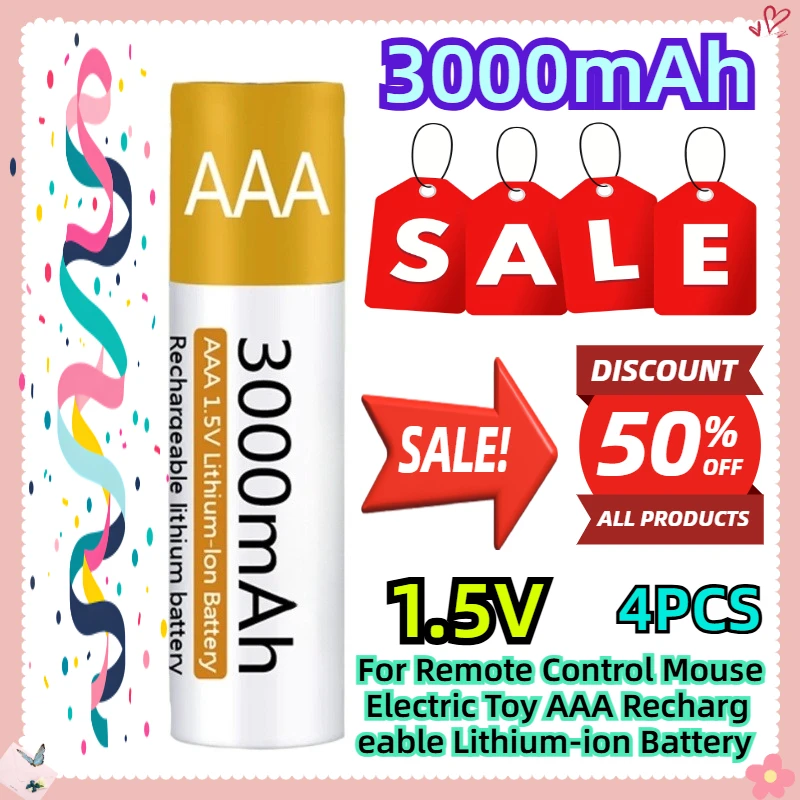 

For Remote Control Mouse Electric Toy AAA Rechargeable Lithium-ion Battery 3000mAh 1.5V 4pcs