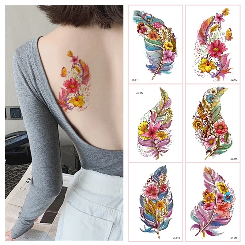 Festiva Handpainted Style Flower Feathers Temporary Tattoo Sticker Body Art Plumage Tatto Disposable Make Up tatouage temporaire