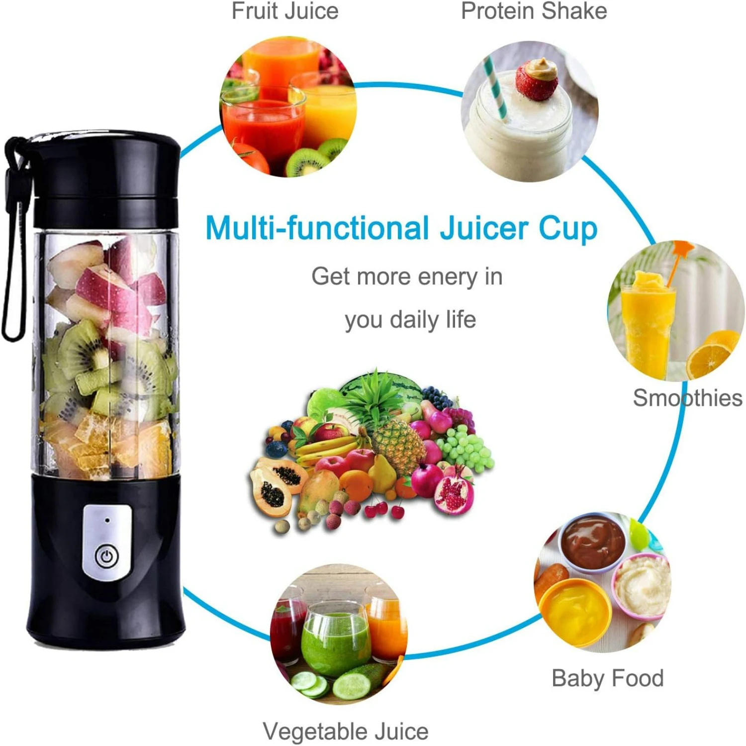 เครื่องปั่นขนาดเล็กส่วนตัวไร้สายสีดําที่สะดวก พกพาสะดวก และกะทัดรัด พร้อมแบตเตอรี่ชาร์จ USB - เหมาะสําหรับ o