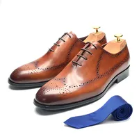 Luxury Italian Mens Wedding Dress Shoes Genuine Leather Handmade Brogue Wingtip Oxford Shoes Black Brown Formal Shoes for Men