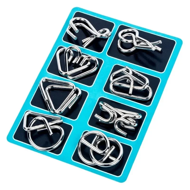 8pcs/set Metal Montessori Interest Wisdom Wire Intelligence Brain Teaser Puzzle Children Adult Interactive Game Puzzle Toys