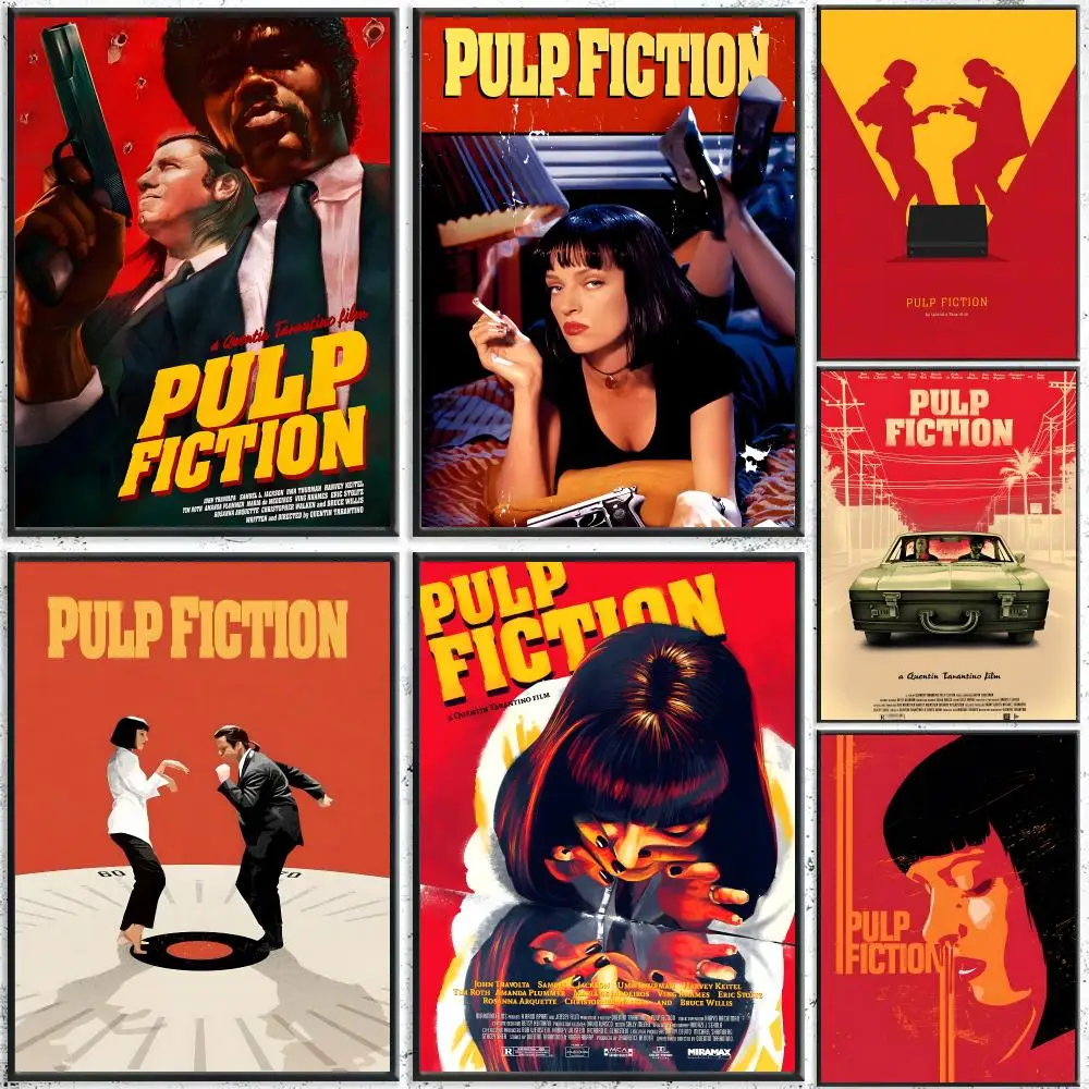 Movie Pulp Fiction Poster Aesthetic Self‑Adhesive Waterproof Wall Art Print Home Decor for Bedroom Living Room Bar