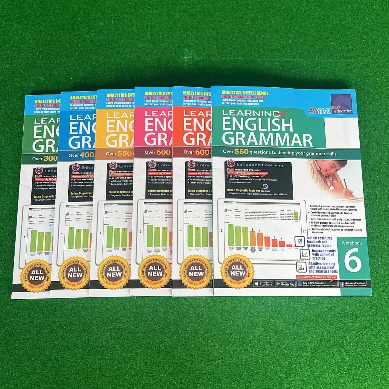 Singapore Grapse Spa pour enfants de 3 à 12 ans, cahier d'exercices, cahier d'apprentissage de l'anglais, matériaux de test, 6 nettoyages par ensemble