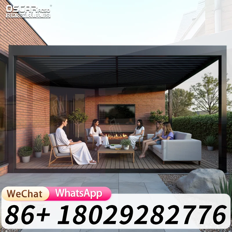 Weatherproof Smart App Controlled Motorized Louvered Retractable Adjustable Roof Pergola Creative Innovative Patio Deck Garden B