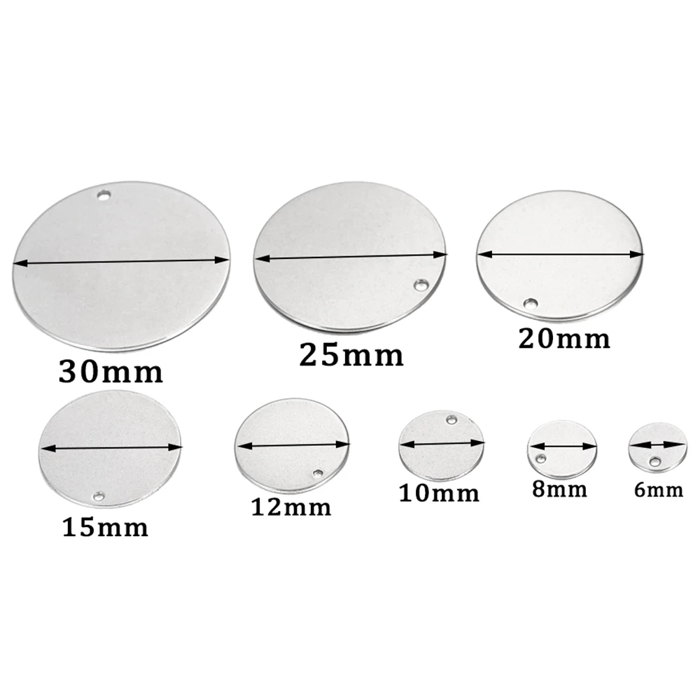 10-50pcs 6-30mm Stainless Steel Charms Round Dog Tag Pendant Stamping Blanks Pendants For Custom Necklaces DIY Jewelry Making