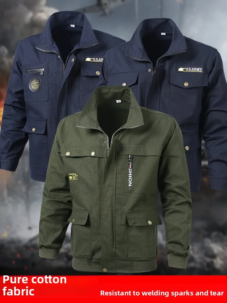 

Thiened из чистого хлопка, рабочая одежда для мужчин, весенне-осенняя длинная противоизносная, противоожоговая, защитная одежда для сварки