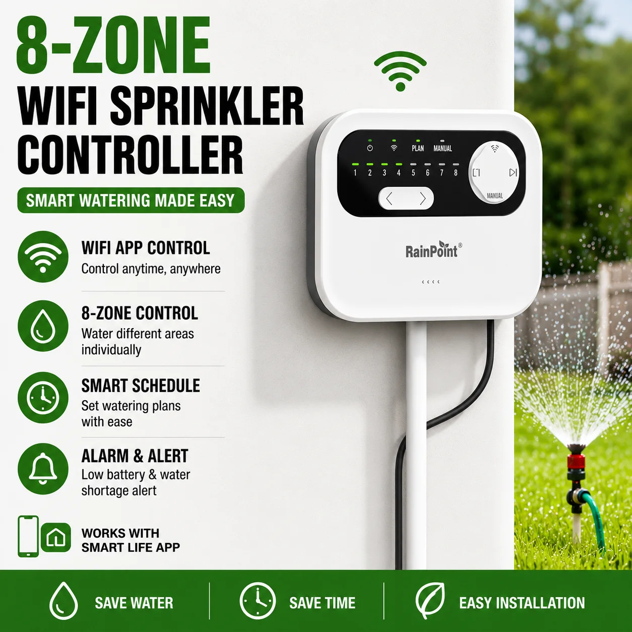 8-Zone WiFi Sprinkler Controller Garden Watering System Programmer Home APP Irrigation Controller Timer Drip DIY Plan Set Alarm
