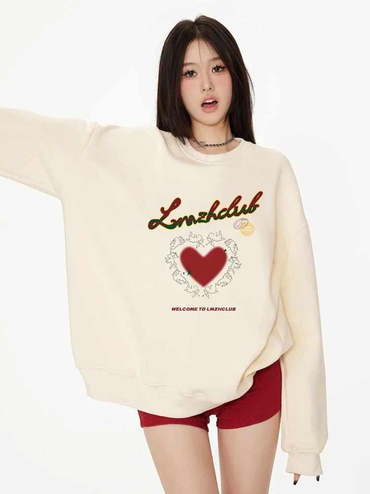 Jmprs ملابس الشارع الشهير ريترو الحب البلوز المرأة القطن الخالص بلوفرات كبيرة الحجم الأمريكية خمر رسالة سيدة فضفاضة لطيف بلايز عادية