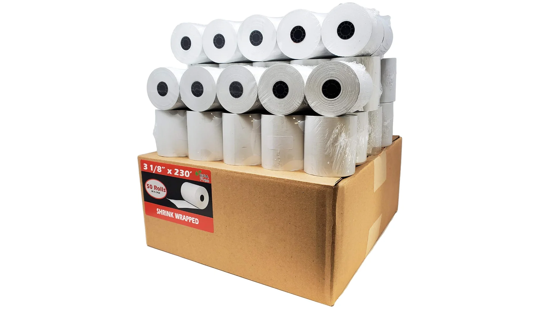 (50 Rolls) 3 1/8 x 230 Thermal Paper Receipt Rolls (55 GSM Premium Quality German Paper) Fits All POS Cash Registers BPA Free -