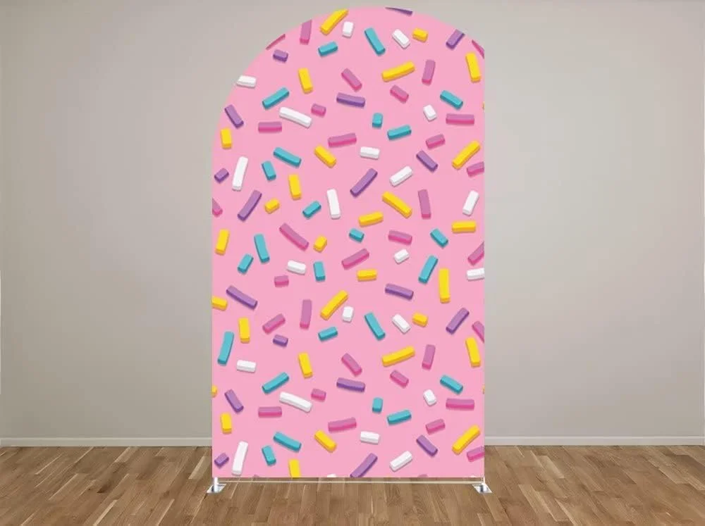 غطاء خلفية على شكل قوس حلوى حلوة لفتاة دونات تحت عنوان زينة حفلات أعياد الميلاد خلفيات كيارا أغطية حائط مقوسة دعائم