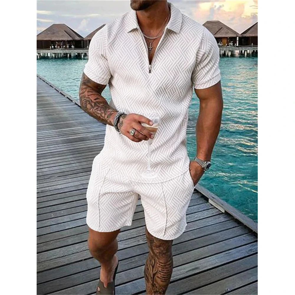 Summer Solid Color 3D Print Polo Shirts Shorts Sets Men\'s Fashion Oversized Short Sleeve Shirt Pants Male Set Suits Man Clothing