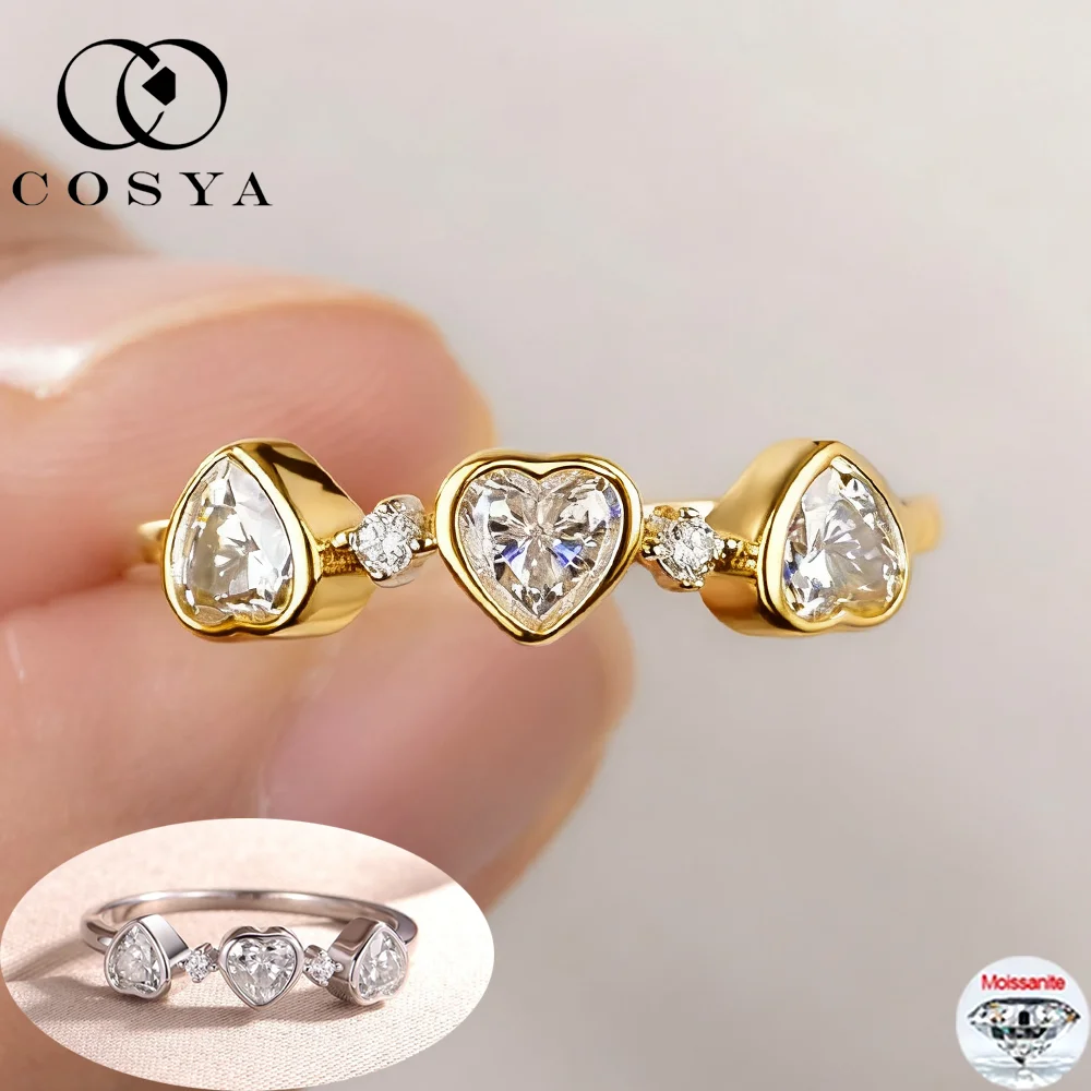 

COSYA 4mm Heart Cut Full Moissanite Rings S925 Silver 18K Gold for Women D Color Lab Diamond Wedding Band Gifts Fine Jewelry