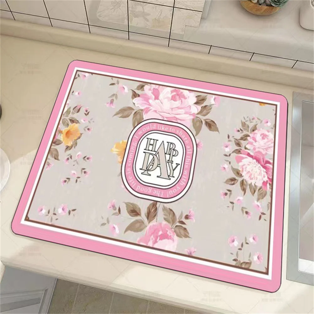 Coffee machine drain mat Romantic flower kitchen countertop absorbent mat dry non-slip bar Simple lines plant  washable heat mat