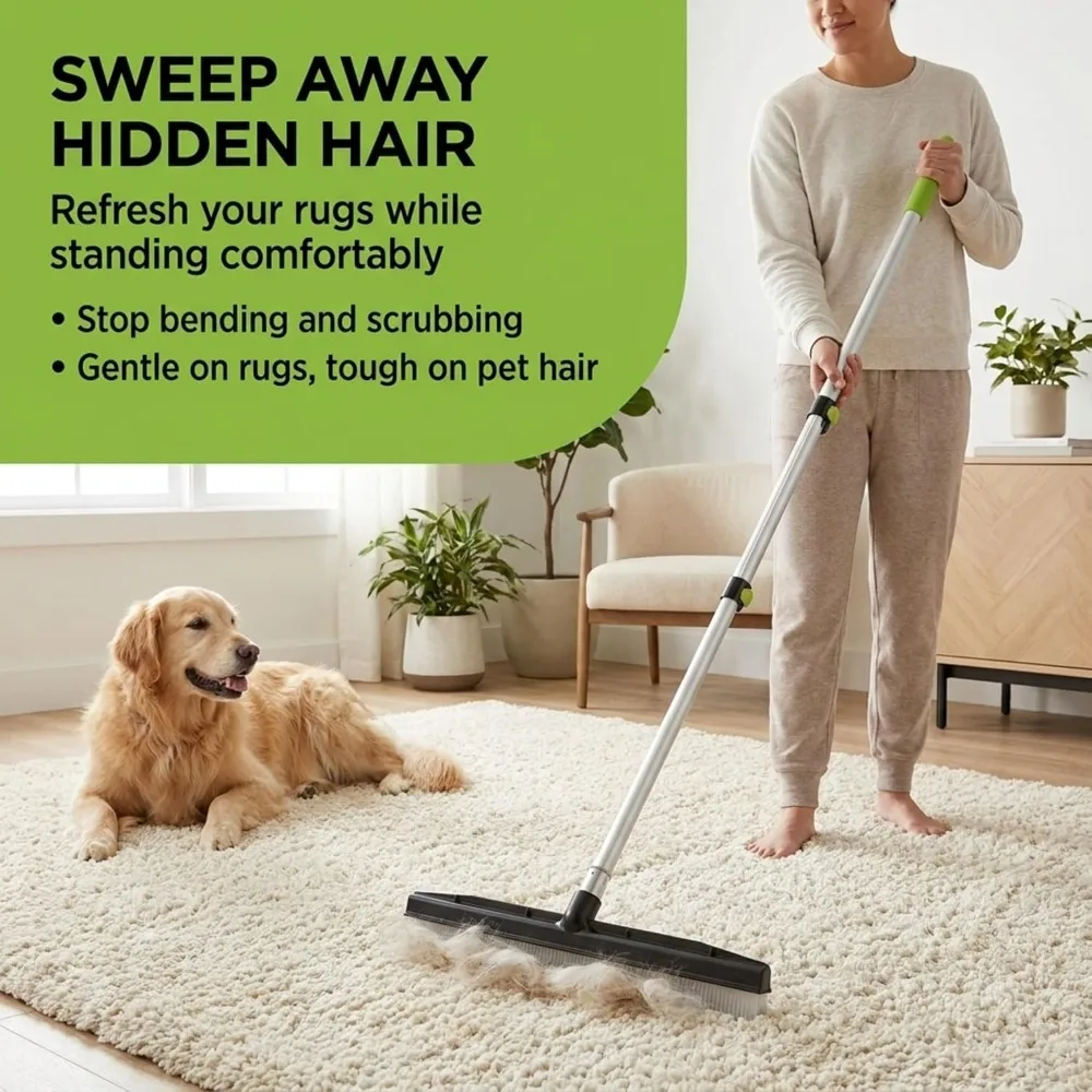 Carpet Rake & Groomer, 54" Telescoping Handle, for Pet Hair & High Pile Rugs view 4
