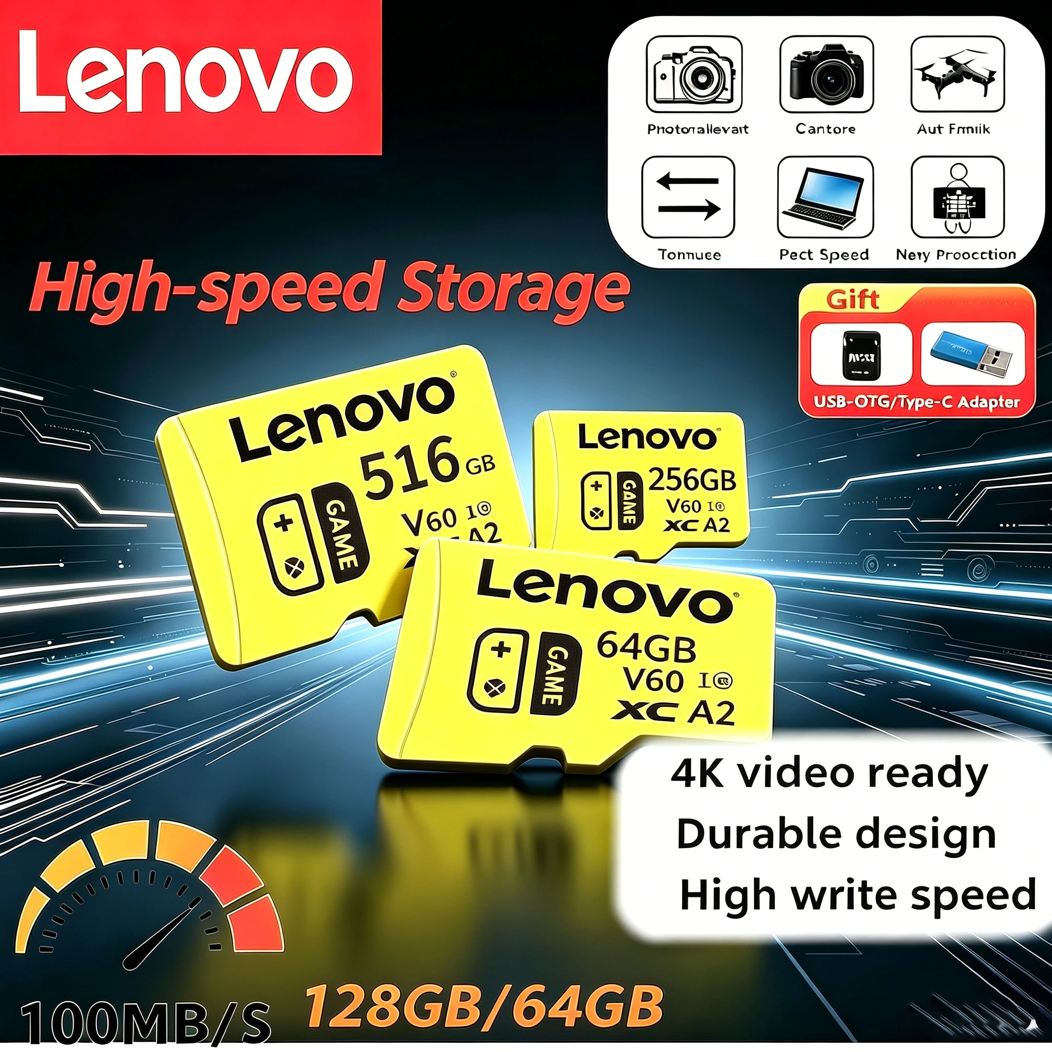 Lenovo 128GB Memory Card V30 High Speed Full HD Video 512GB MINI SD Card 256GB 128GB 64GB Newest Micro Card for Phone/Tablet/PC