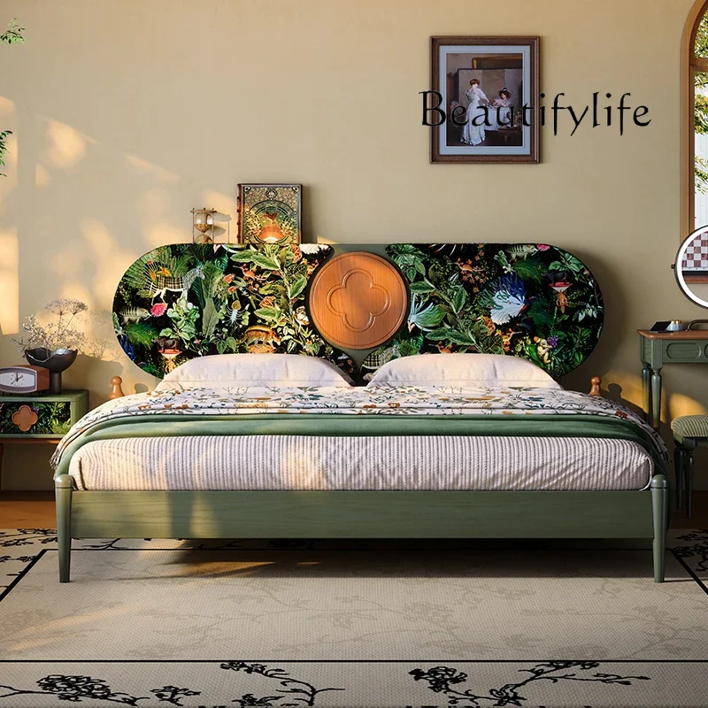 X35 Medieval Style 1.8 Meters Double Bed Household Master Bedroom High-end Atmospheric Ash Wood Solid Wood Bed