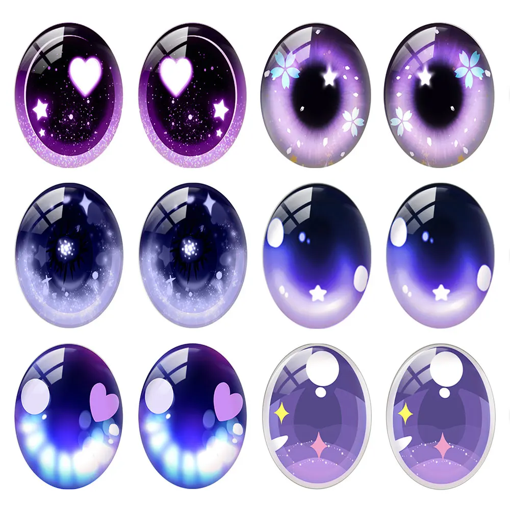

5pairs/lot Oval Cartoon Doll Blue Purple Heart Crystal Eye Pupils Photo Glass Cabochon Flatback Demo Cameo Diy Jewelry Making
