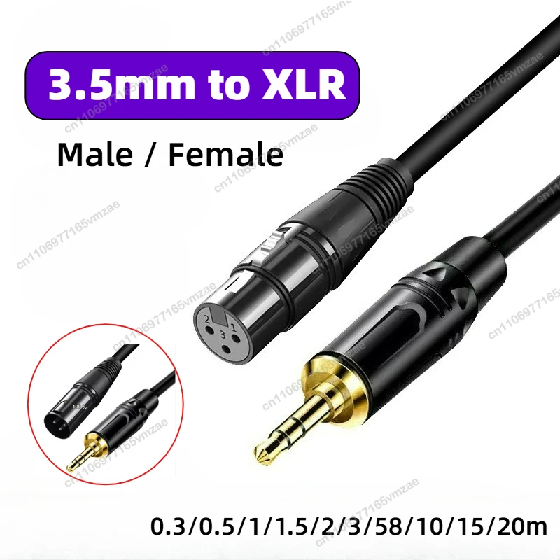 Jack 3.5mm 1/8 to 3-Pin XLR Cable TRS 1/8 Inch Aux Stereo Male to XLR Female Audio Adapter Cable for AKG K550
