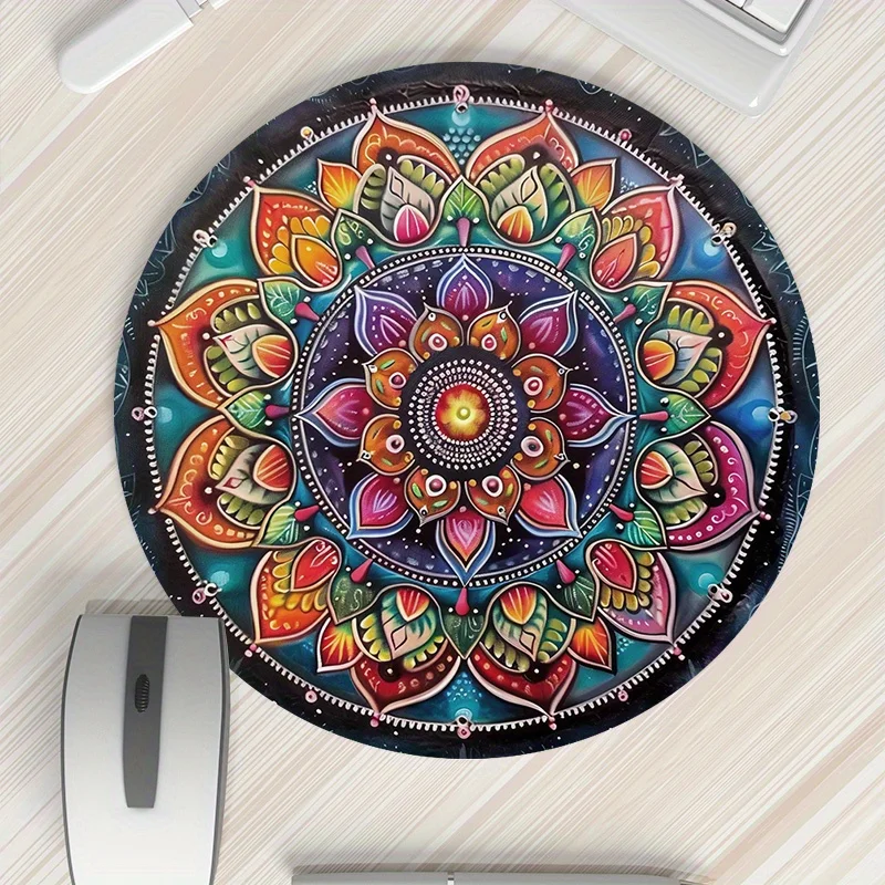 Round Mouse Pad Colorful Mandala Rubber Computer Desk Mat Durable Non-Slip Table Mat for Office Use Mouse Carpet Desk Protector