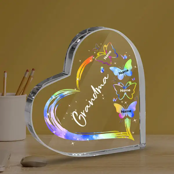 Handprint Grandma Print Acrylic Heart Plaque Grandmother Birthday Gifts Son for Grandmother Keepsake Bedroom Table Desk Decor