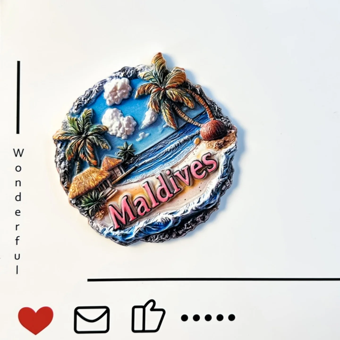 Maldives, tropical island, creativity, sophistication, coconut beach, travel reliefs, magnetic stickers, refrigerator stickers