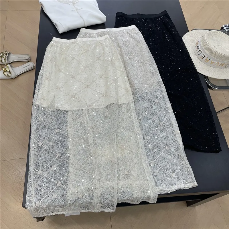 

Ele Sequin Design High Waist Midi Skirt Women's Faion Summer New Sle Versatile Straight Cut Skirt Chinese Production
