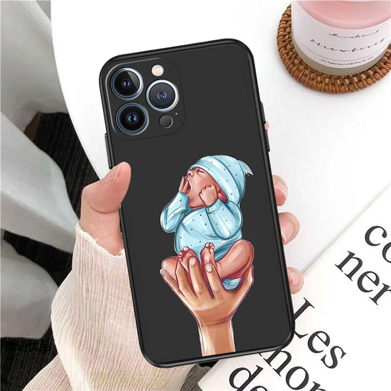 Phone Case for iPhone 16ProMax 14 13 15 Pro Max 12 11 XR SE 7 8 16 Plus Super Dad Baby Family Mom Girl Soft Black Silicone Cover