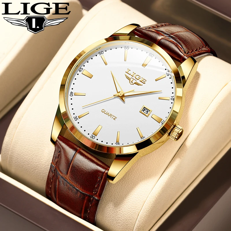 

LIGE Man Watch Fashion Outdoor Casual Sports Leather Strap Simple Military Waterproof Luminous Quartz Watches for Men Wristwatch