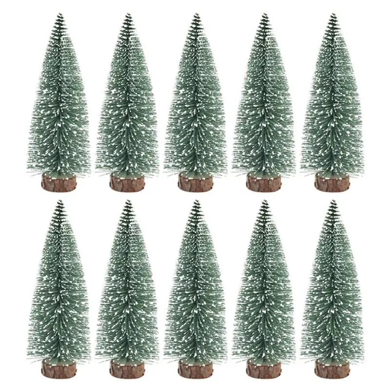 10Pcs 15Cm Mini Christmas Tree Desktop Ornaments With Snow Covered Pine DIY PVC Christmas Tree Figurine Ornaments