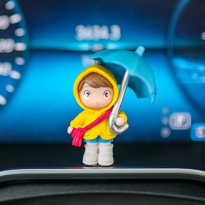 Cute Cartoon Girl Holding Umbrella Figurine Car Dashboard Ornament Creative Auto Interior Decor Gift Car Owners