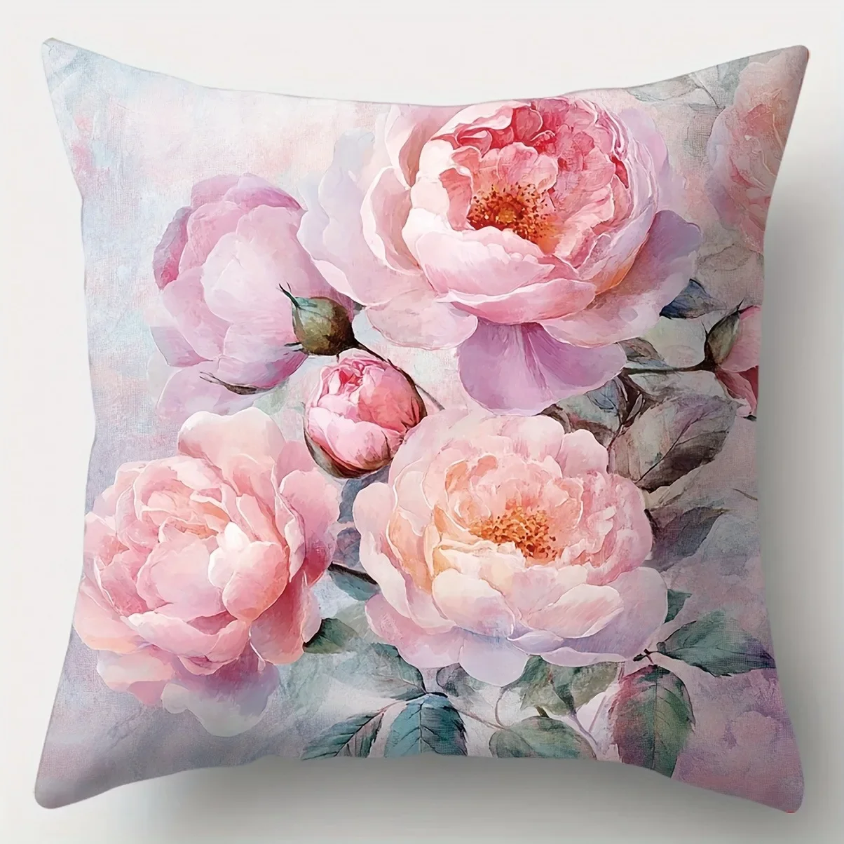Pink Peonies Floral throw pillow cover with short plush print for living room decoration cushion cover pillow covers decorative