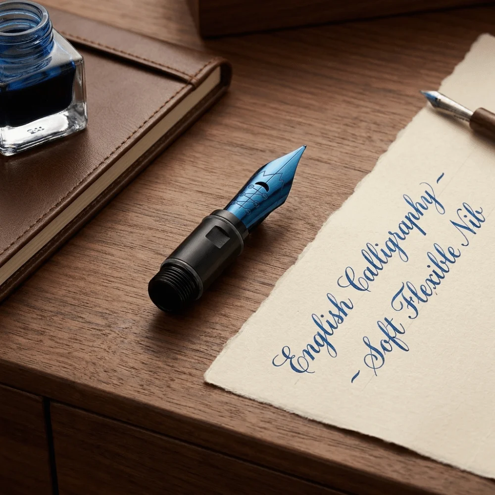 Blue Plated Calligraphy Pen Nib Black Plated Fine Metal Cutting Pointed Nib Soft Elastic Smooth Edge Flexible Nib