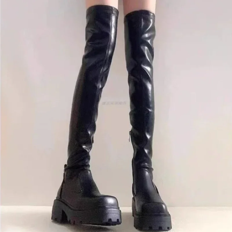 Women Pointed Toe Over The Knee Boots Women\'s Flock Thigh High Boots Winter Ladies Slim Super High Heels Female Shoes