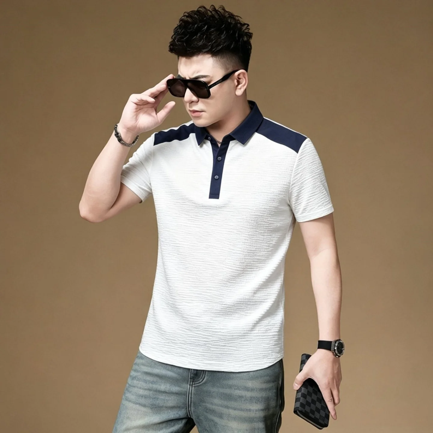 

Ice Silk Summer irt Men's ort Sve Turn-down Collar Color Blo Busin Casual Breathable Slim Fit Top