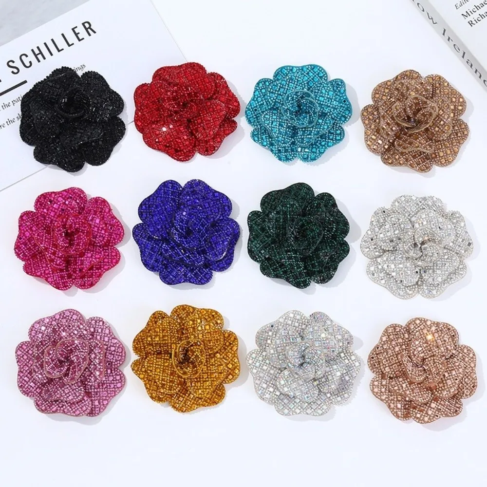 3D Design Rhinestone Flower Patches Embellishment Badge Corsage Style Flower Brooch Patches Self-Adhesive DIY Craft