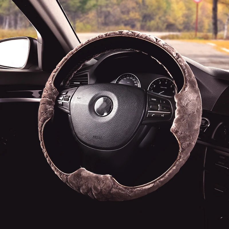 

Winter Car Steering Wheel Cover Warm Mink Plush Anti-Slip Universal Fit 36.5-38CM Round/D-Type Wheel Auto Accessories