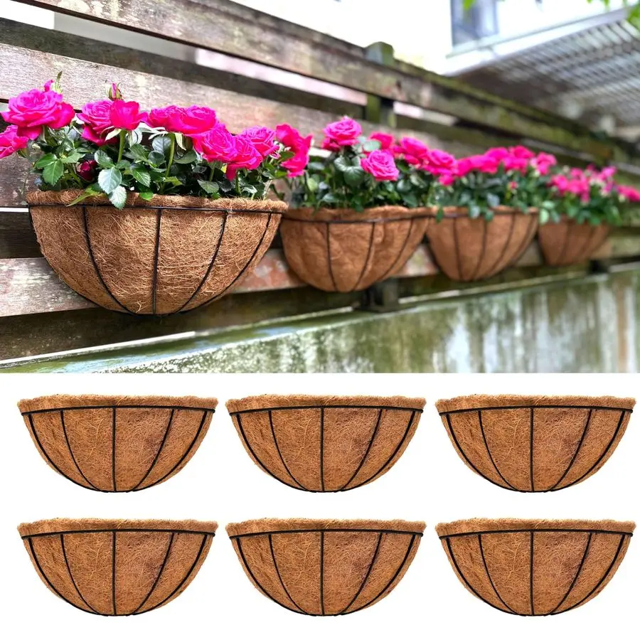 

Wall Hanging Planters for Plants 6 Pack, 12 Inch Wall Mounted Flower Baskets with Coco Liner, Black Metal Iron Wire Plant Holder