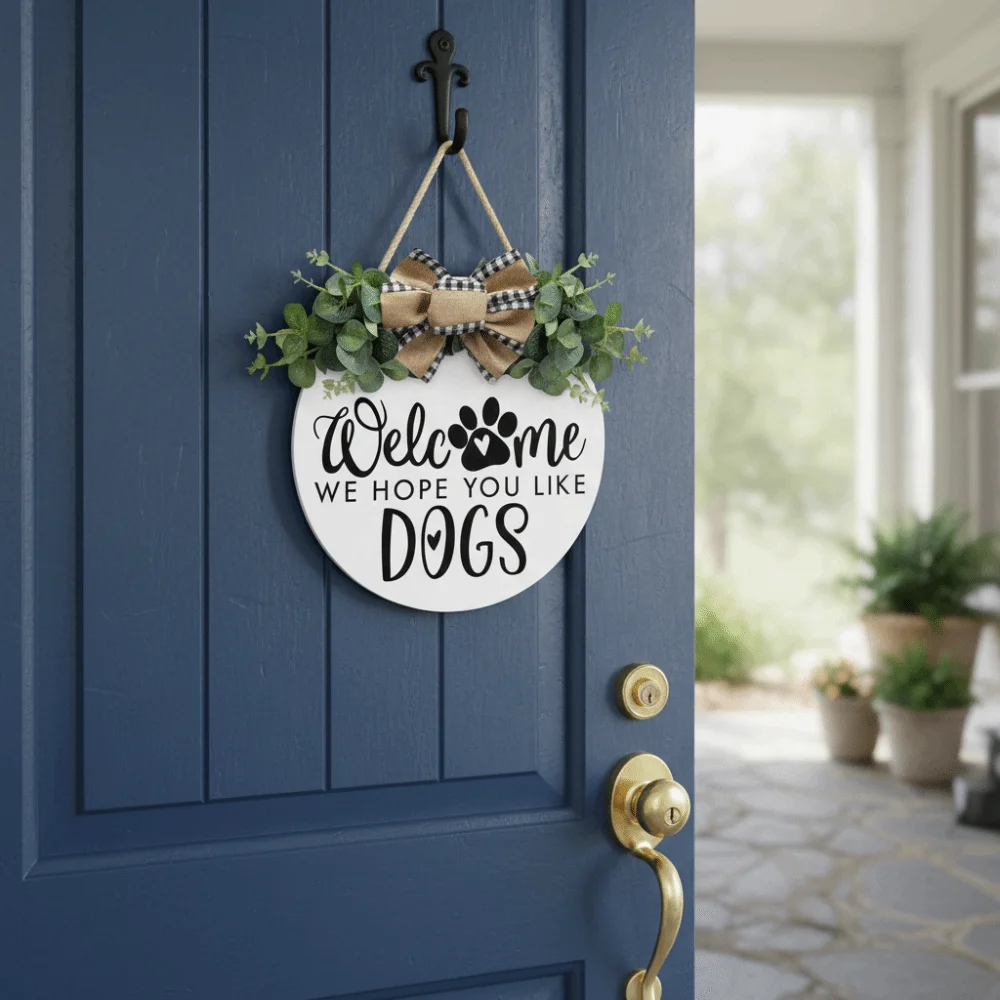 Garlands 2D Flat Welcome Sign Wooden Flower Hanging Decoration Bow Knot Round Shape Wall Art Outdoor Decor