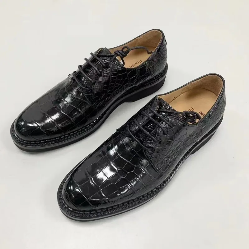 New Luxury Men Derby Shoes Handmade Crocodile Skin Lace Up Business Formal Shoes British High End Banquet Dress Shoes