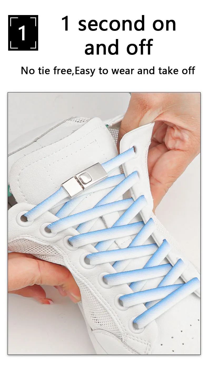 Neue Schnürsenkel ohne Krawatte Press Lock flache Farbverlauf elastische Schnürsenkel ohne Krawatten Schnürsenkel Gummibänder für Schuhe Frau Mann – Detail 3