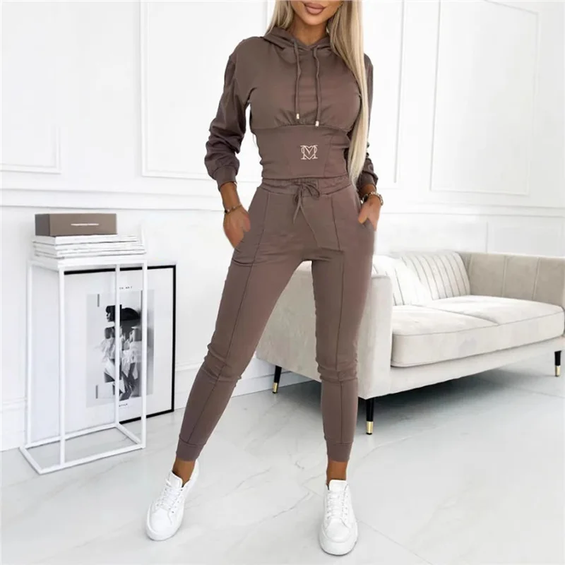 

Spring Summer Women Drawstring Hoodie Sweatshirt Pants Matching Set Outfits Tracksuit