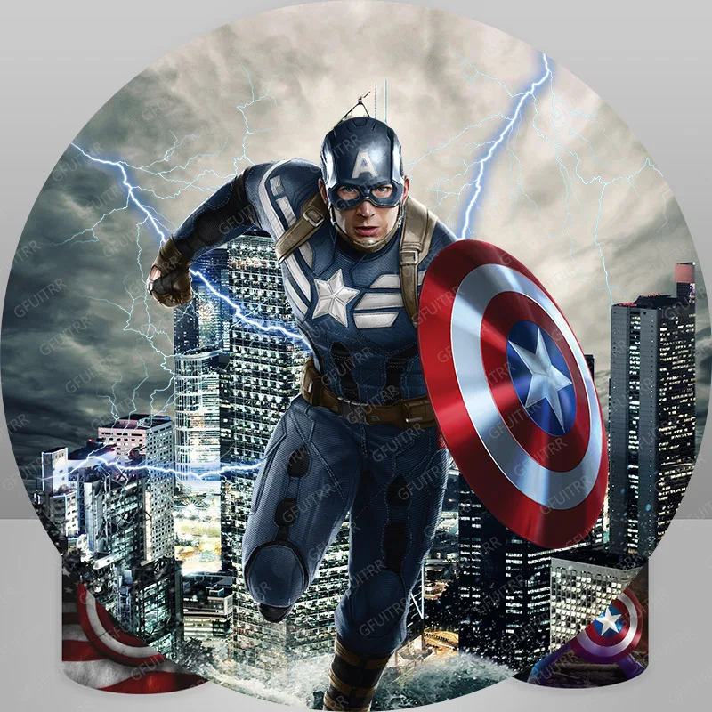 Disney Captain America Ronde Achtergrond Jongens Verjaardagsfeestje Baby Shower Cirkel Achtergrond Vinyl Elastische Superheros Cilinder Cover