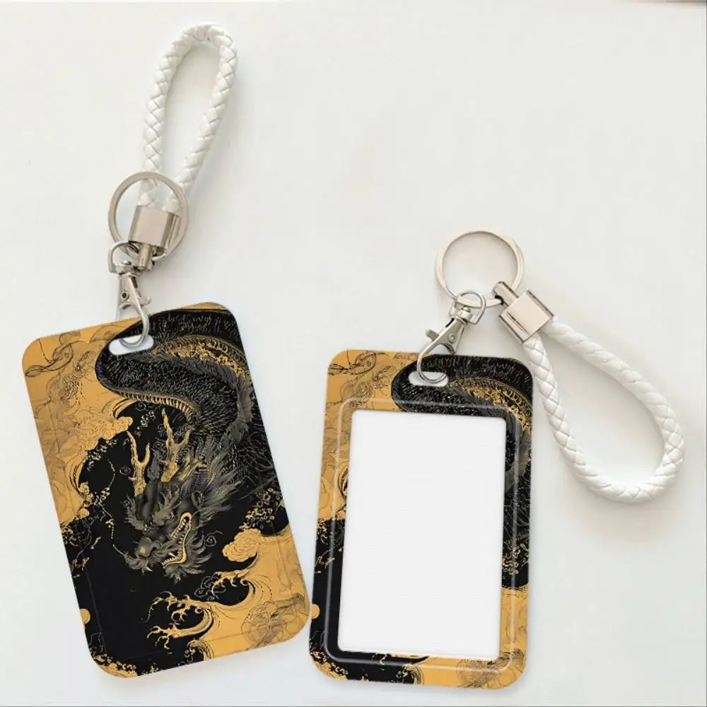 Golden Dragon Art ID Card Holder White Plastic Shell For Doctor Nurse Student Bus Bank Credit Card Holiday Gift
