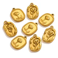5pcs Stainless Steel Gold-plated Rose Pendants Charms for DIY Necklace Earrings Parts Craft Jewelry Making Supplies Wholesale