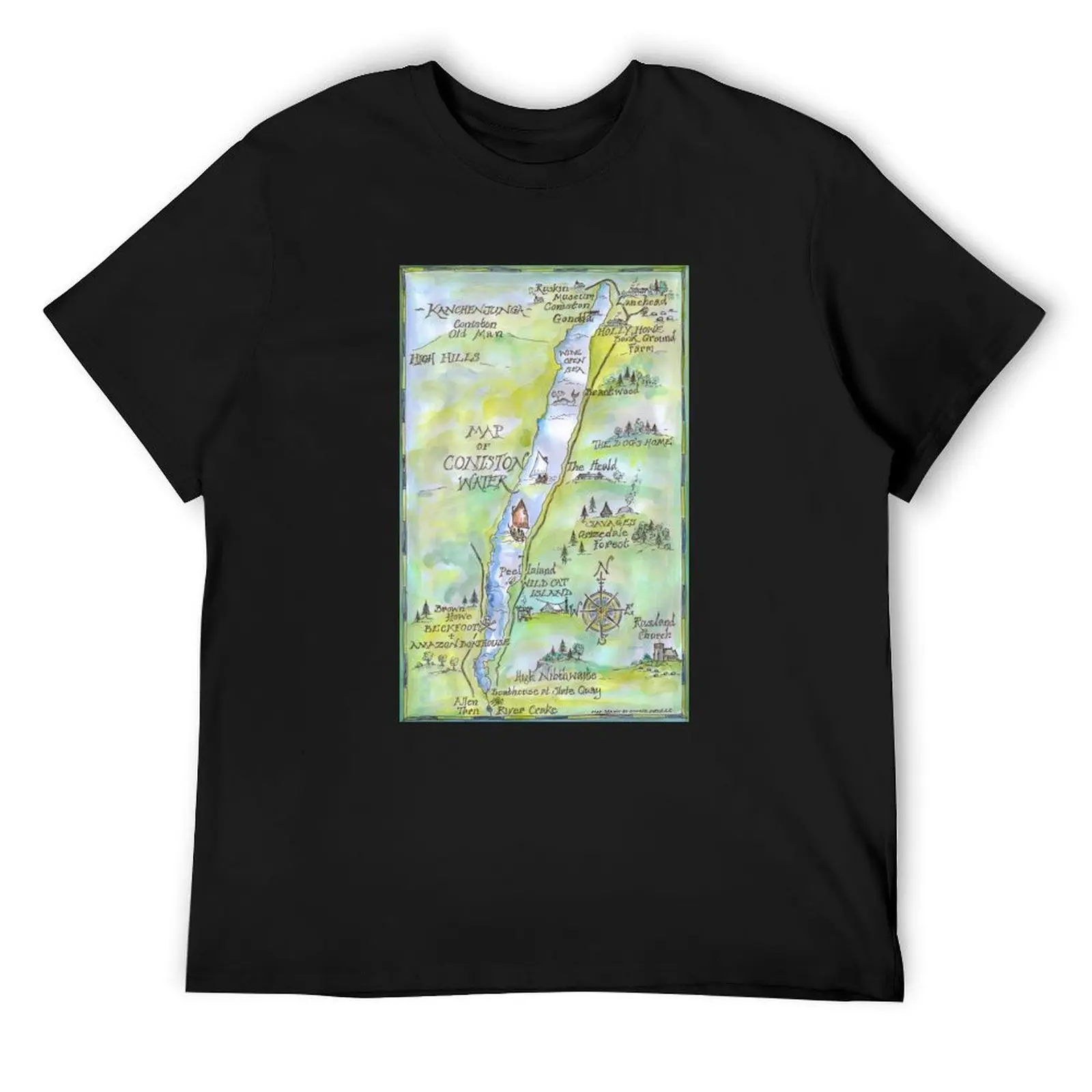 

Swallows and Amazons map of Coniston Water - T-Shirt new edition anime stuff man clothes shirts men graphic