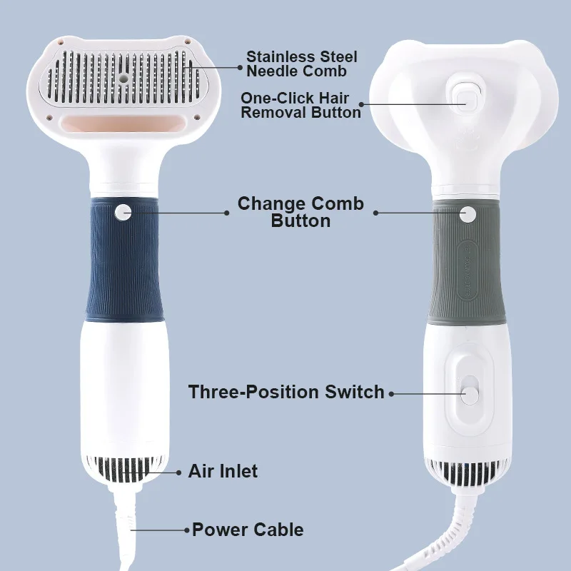 New pet hair dryer, hair brush, dog and cat high-power hair dryer, hot air comb, three speed temperature regulation